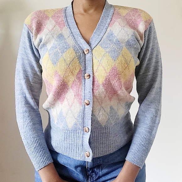 Vintage Nancy Bossio Argyle Button Front Cardigan Sweater Size XS/S - Picture 1 of 14